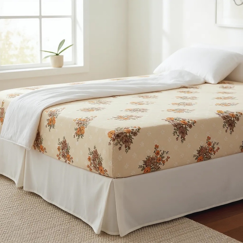 New Old Stock Vintage 70’s Wabasso Floral Double Fitted Sheet - Imperfect